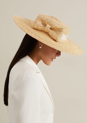 Phase Eight Straw Bow Boater Hats Beige Australia | IK7603145